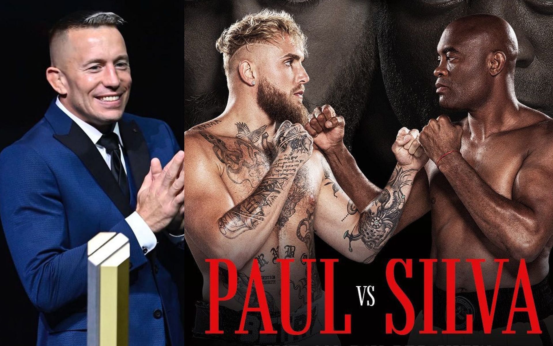 Georges St-Pierre (Left), Jake Paul vs. Anderson Silva poster (Right) [Image courtesy: @georgesstpierre on Instagram, @jakepaul on Twitter]