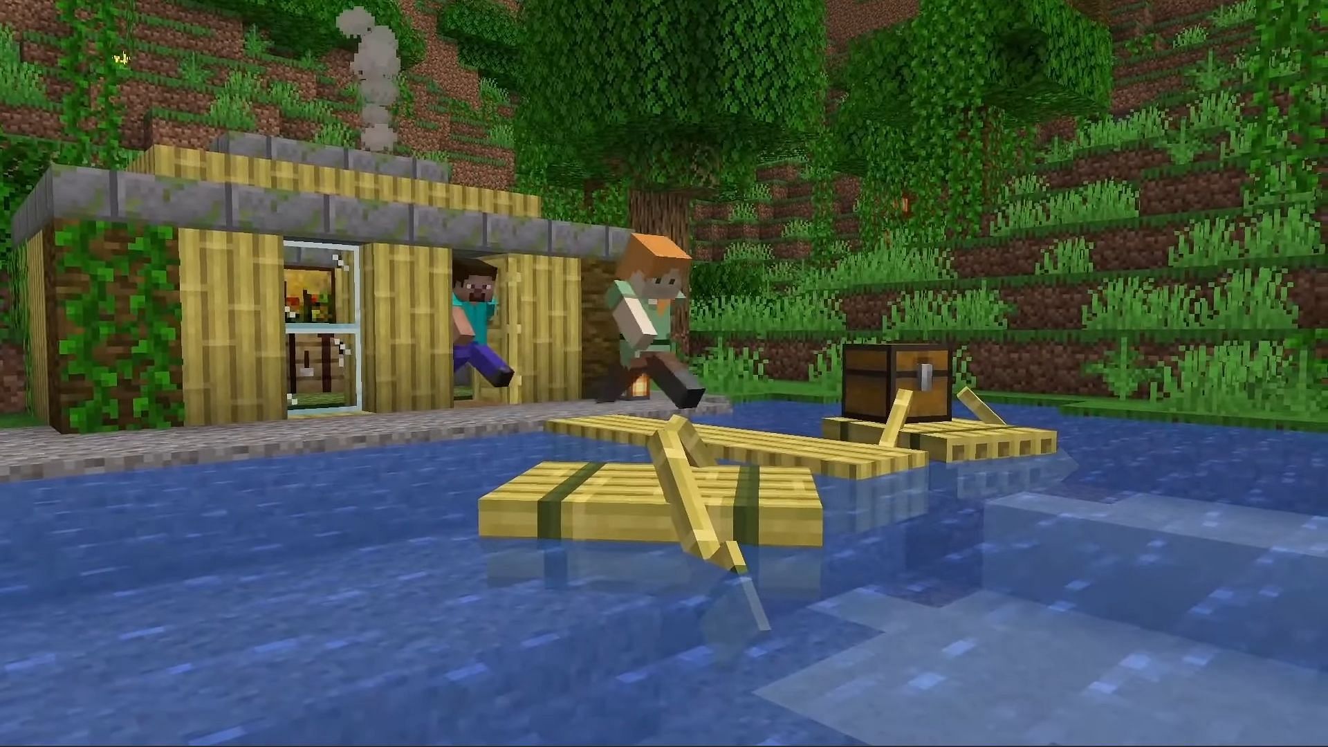 New raft is also part of new bamboo block set in 1.20 update (Image via YouTube/Minecraft)
