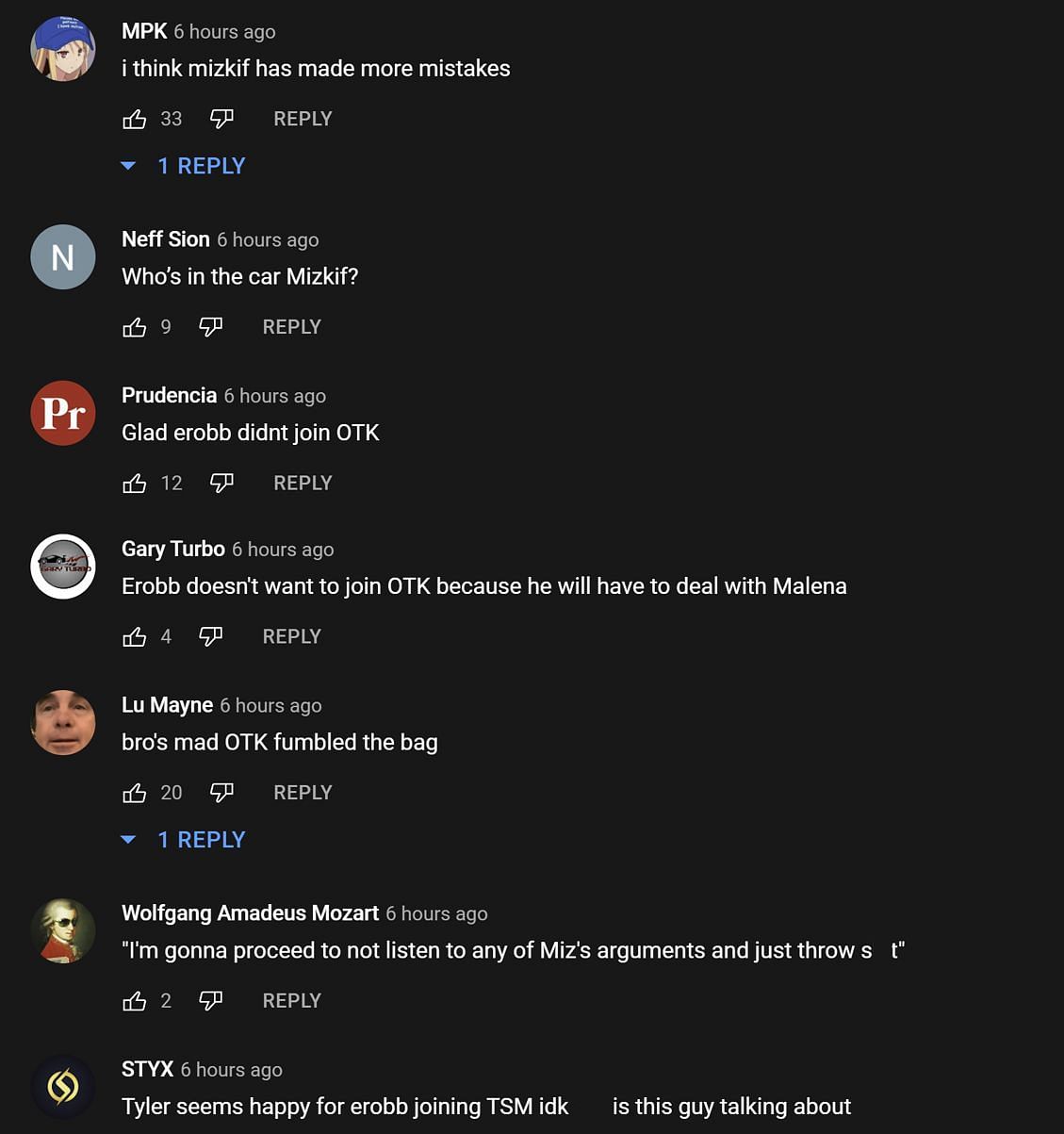 Fans in the YouTube comments section reacting to the streamer&#039;s take on Erobb221 joining TSM (Images via Finest Twitch Clips/YouTube)