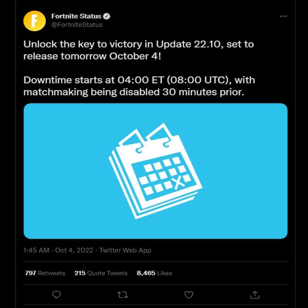 The downtime was confirmed for 4:00 at ET, wonder what happened (Image via Twitter/FortniteStatus)