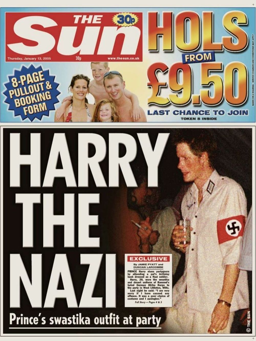 Prince Harry&#039;s picture published on the first page of the popular UK media publication, The Sun. (Image via The Sun)