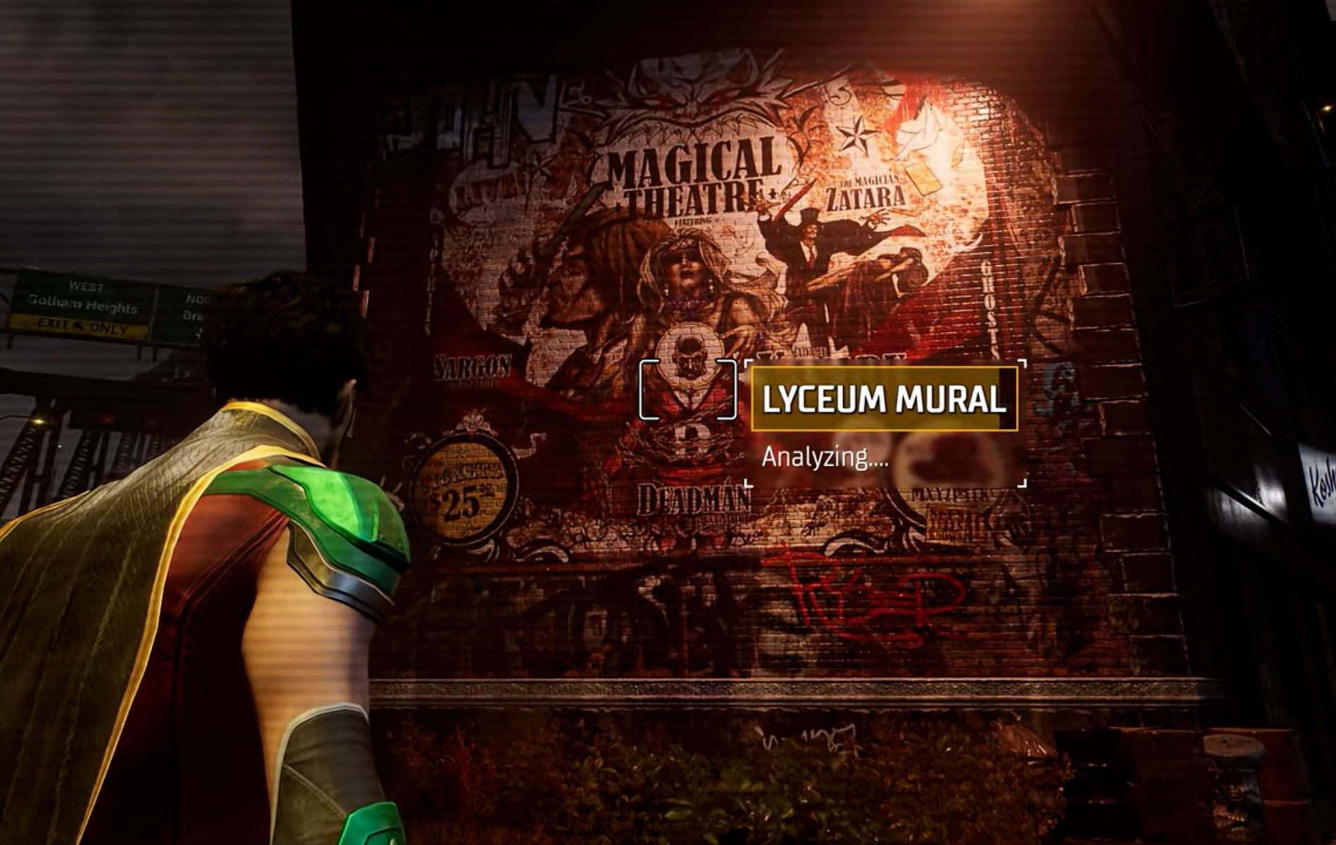 The Lyceum mural pays tribute to Bowery&rsquo;s past as a popular entertainment hub (Image via Batman Arkham Videos/YouTube)