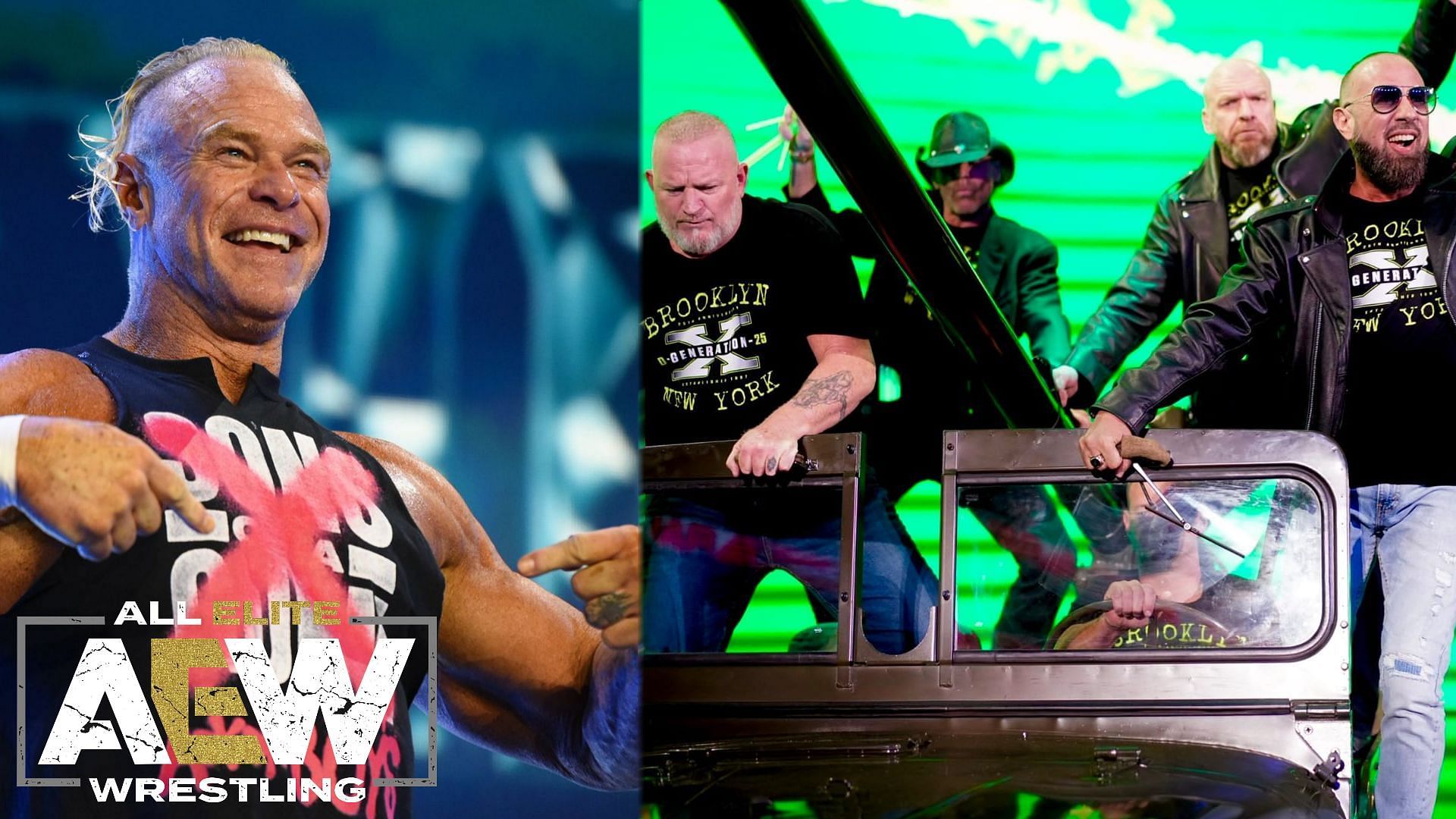 Gunn in AEW (left), DX during the latest WWE RAW (right).