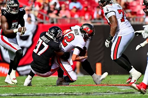 Grady Jarrett sacks/roughs Tom Brady - Atlanta Falcons v Tampa Bay Buccaneers