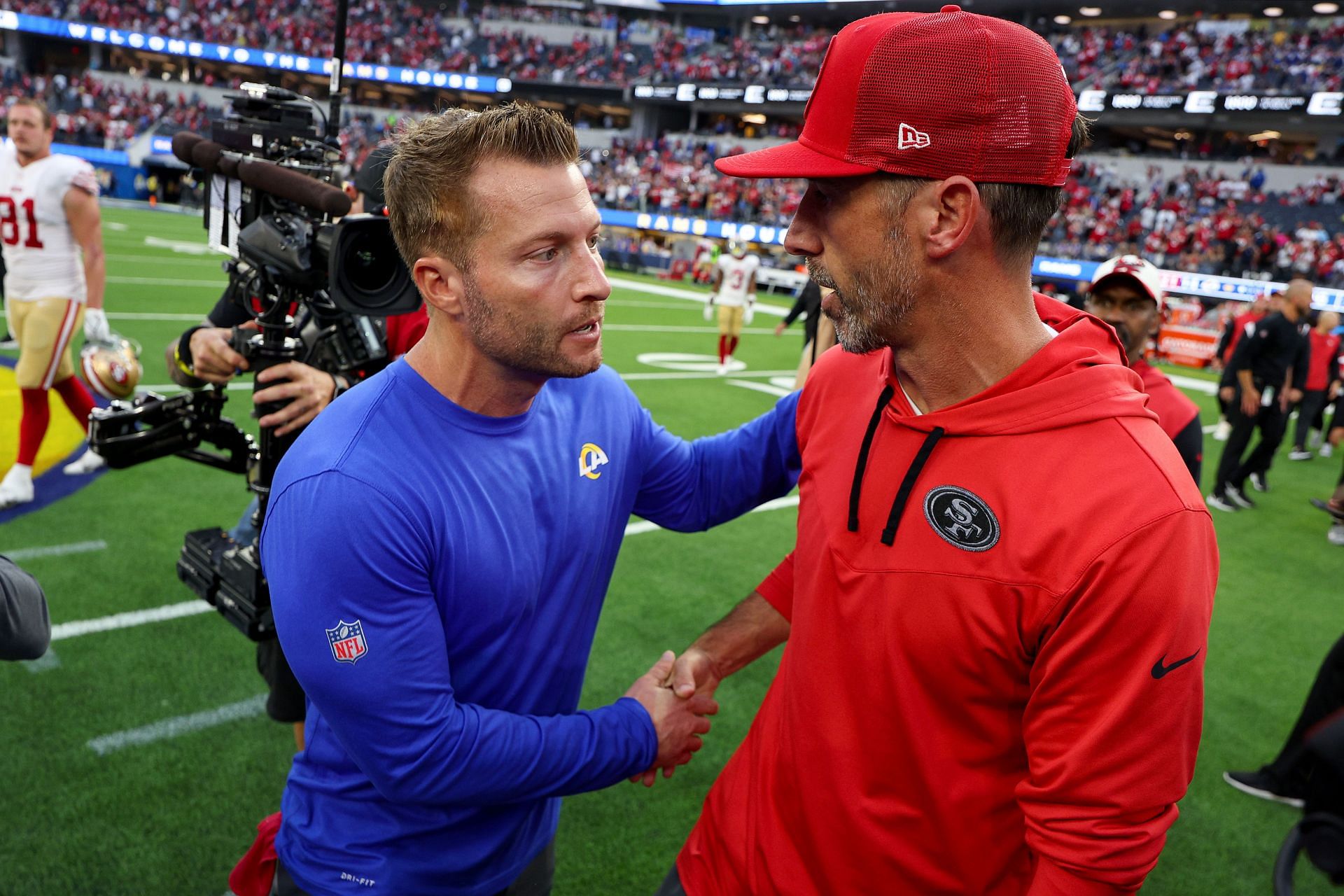 San Francisco HC Kyle Shanahan and Los Angeles Rams HC Sean McVay