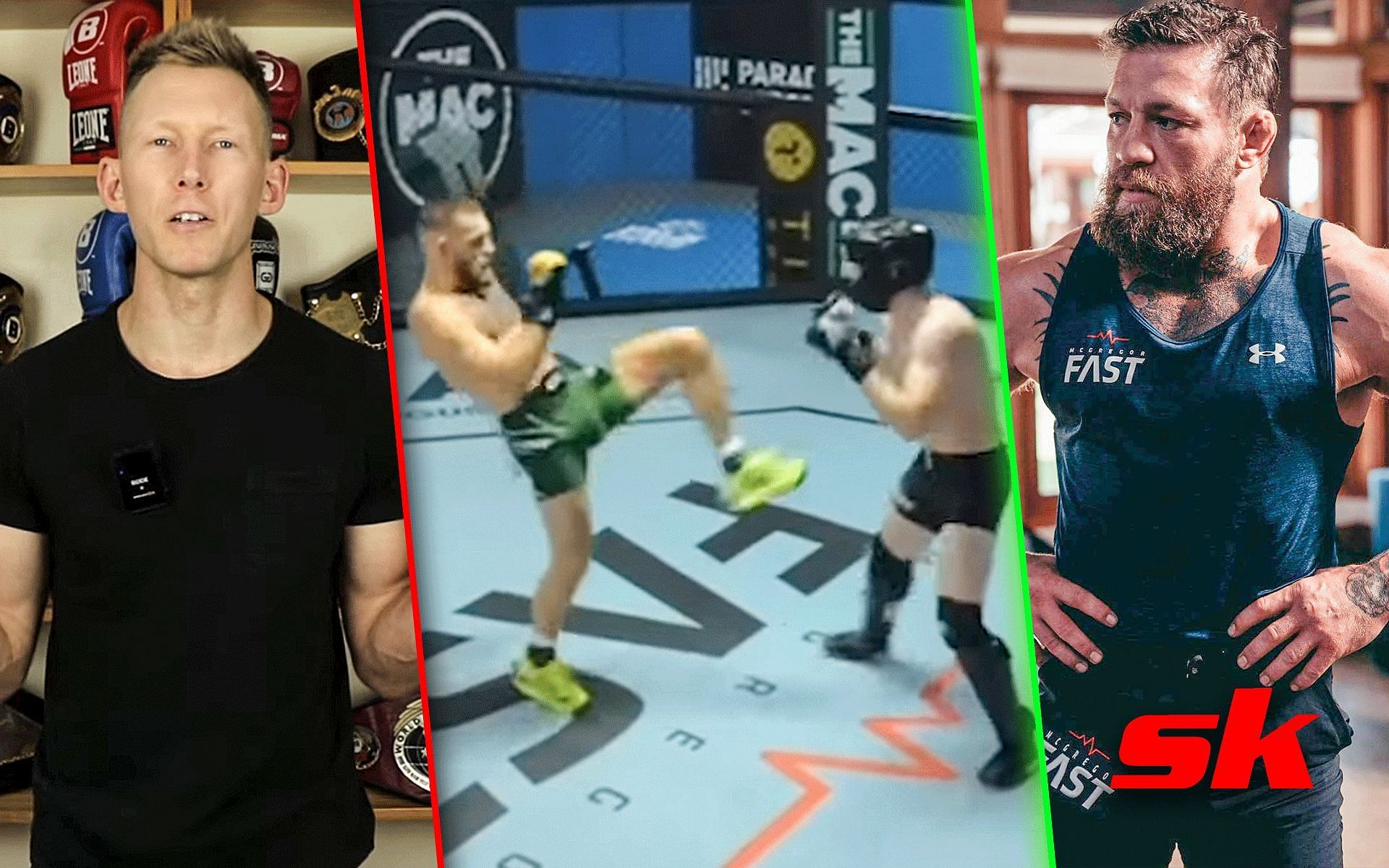 Former kickboxing champion offended by Conor McGregor sparring videos [Images via: Gabriel Varga and TheMacLife on YouTube, @thenotoriousmma on Instagram]