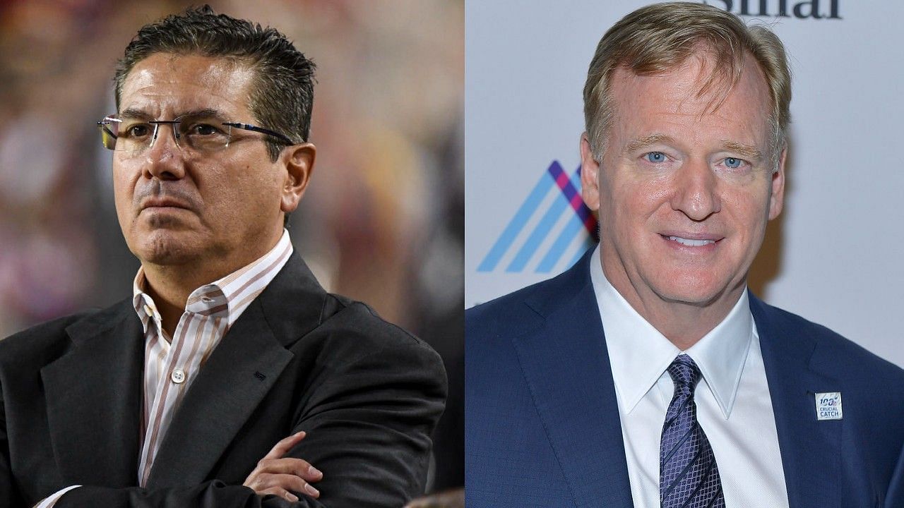 Washington Commanders team owner Dan Synder (left) and Commissioner of the NFL Roger Goodell (right). 