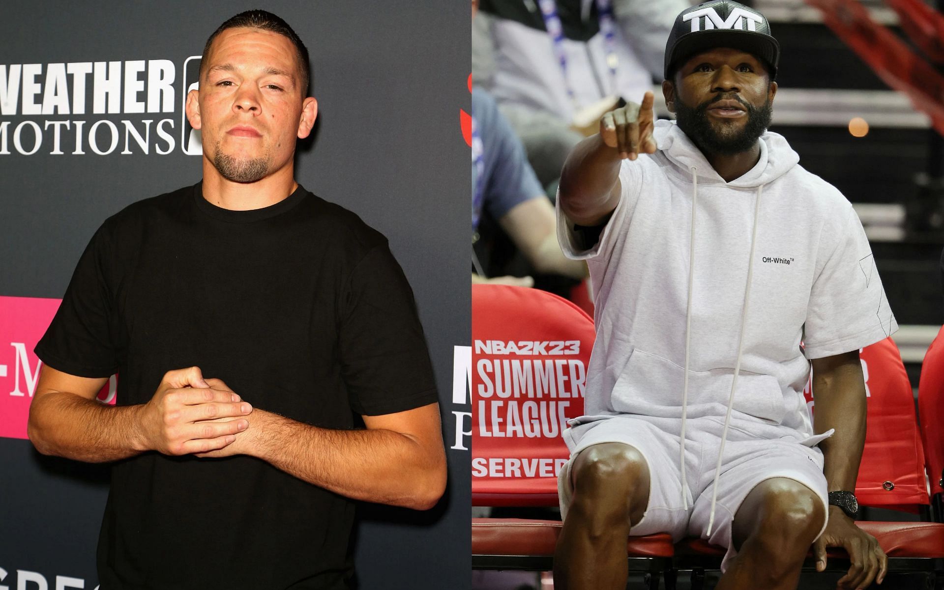 Nate Diaz (L), and Floyd Mayweather (R).