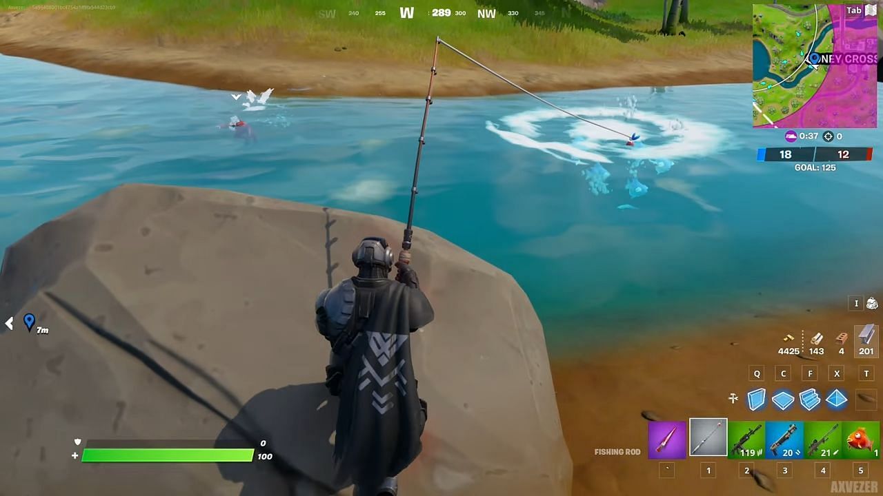 To catch a gun while fishing, you will have to find a fishing spot (Image via Epic Games)