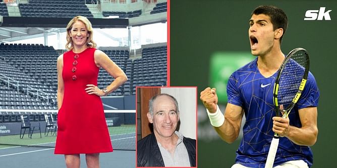 Chris Evert reacts to Brad Gilbert hailing her "great" drop shot alongside Carlos Alcaraz
