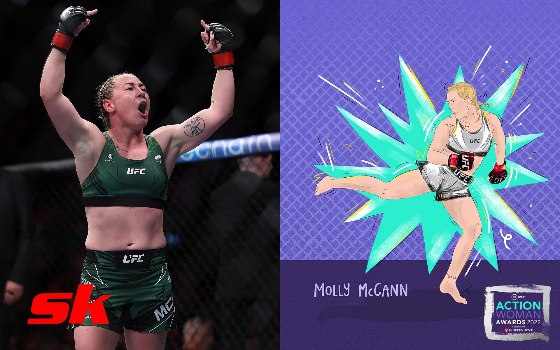 Molly McCann (left), BT Sport illustration of Molly McCann by artist Carina Lindmeier, an artist from Austria