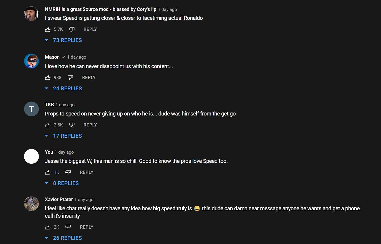 Comments praising the streamer for his success (Image via Live Speedy/YouTube)