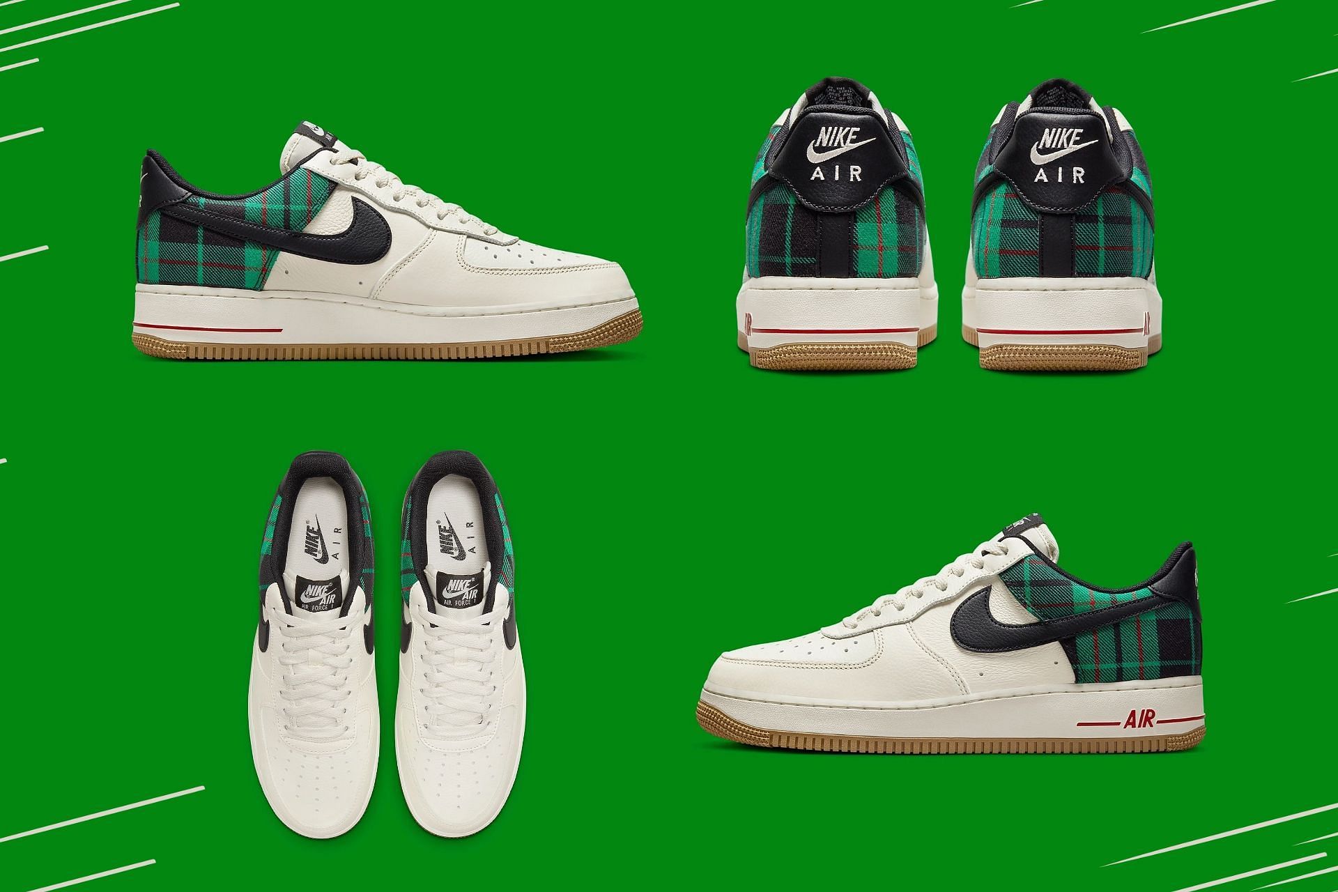 Here&#039;s a detailed look at the Nike Air Force 1 Low Cream/Plaid shoes (Images via Sportskeeda)