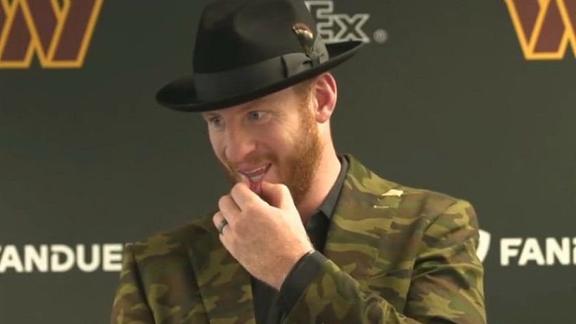 Carson Wentz roasted for Commanders-colored suit