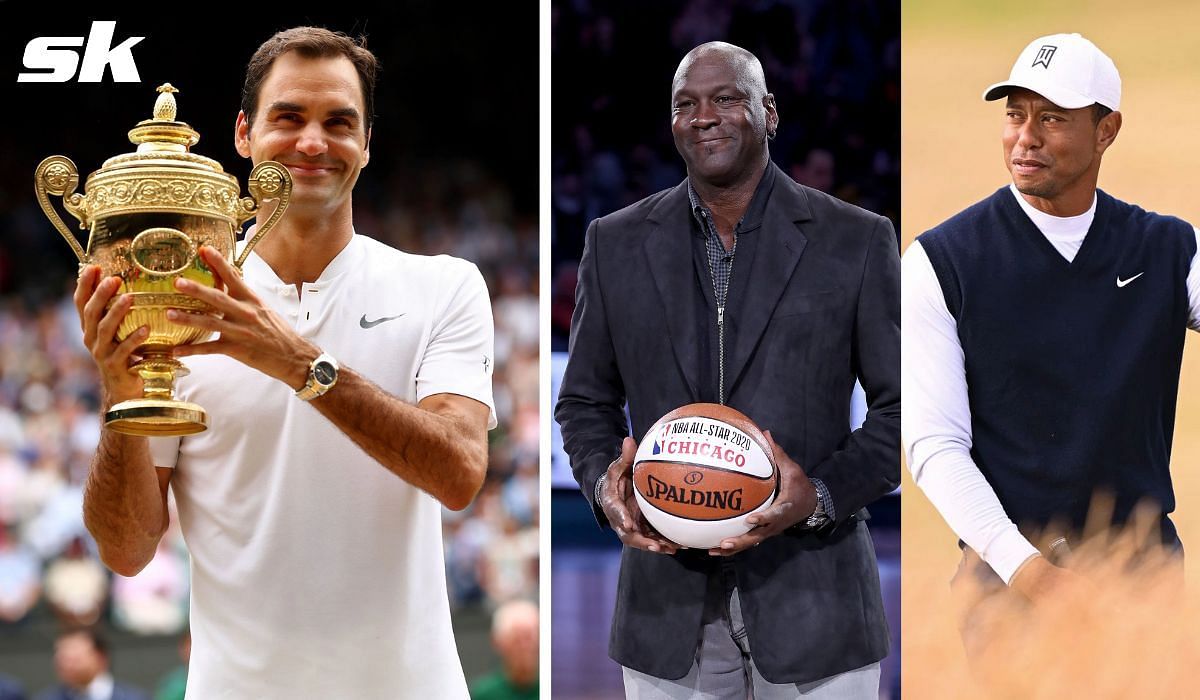 (L-R): Roger Federer, Michael Jordan and Tiger Woods