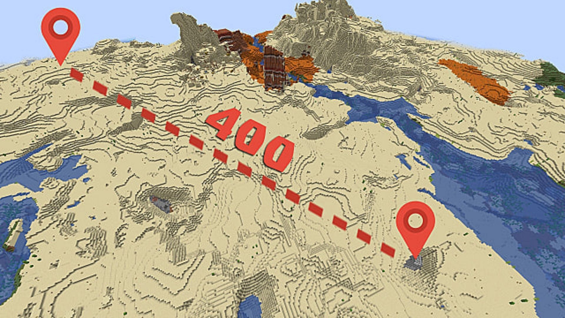 The 400-block distance between spawn and the nearest stronghold (Image via u/manngamania/Reddit)
