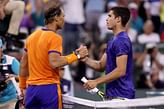 Rafael Nadal reacts to Carlos Alcaraz congratulating the Spaniard for joining him in Top-2 of ATP rankings