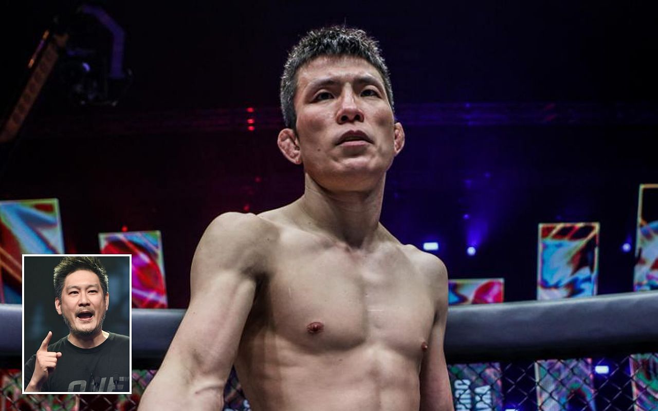 Chatri Sityodtong (insert) admires Shinya Aoki. (Image courtesy of ONE)