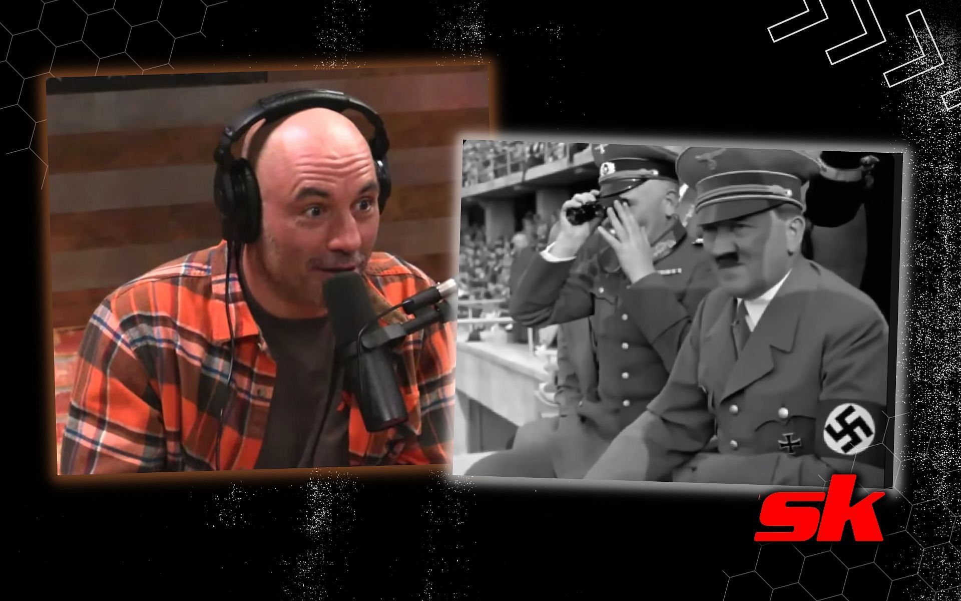 When Joe Rogan showed hilarious video evidence to claim Adolf Hitler was high on drugs during 1936 Olympic games. [Image credits: @TheSigmaLife and @PowerfulJRE on YouTube]