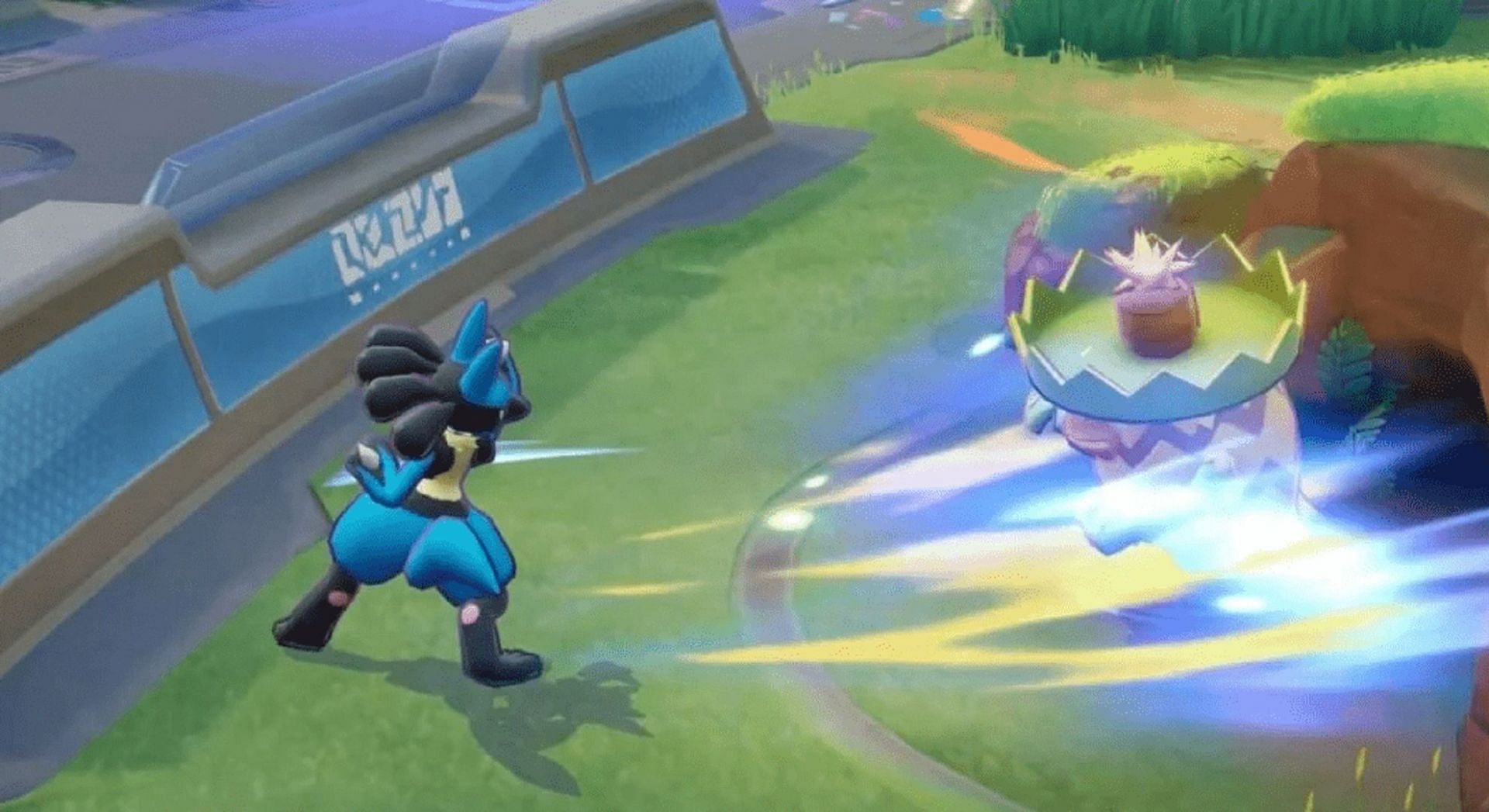 Lucario attacks Ludicolo with Close Combat (Image via The Pokemon Company)