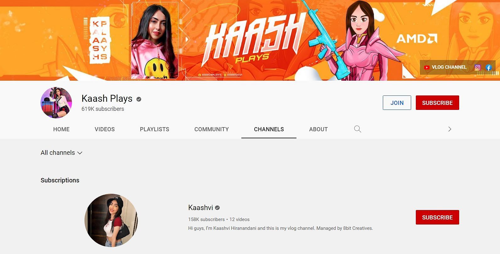 Kaashvi Hiranandani&#039;s primary YouTube channel (Image via Google)