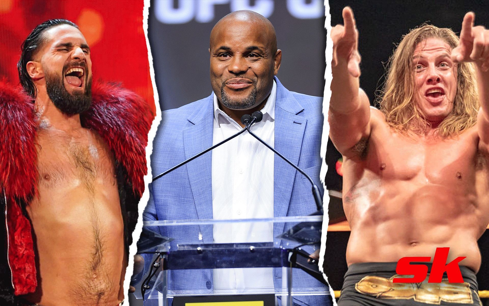 Seth Rollins (Left), Daniel Cormier (Middle), Matt Riddle (Right) [Image courtesy: Getty, wwe.com, @wwerollins on Instagram]