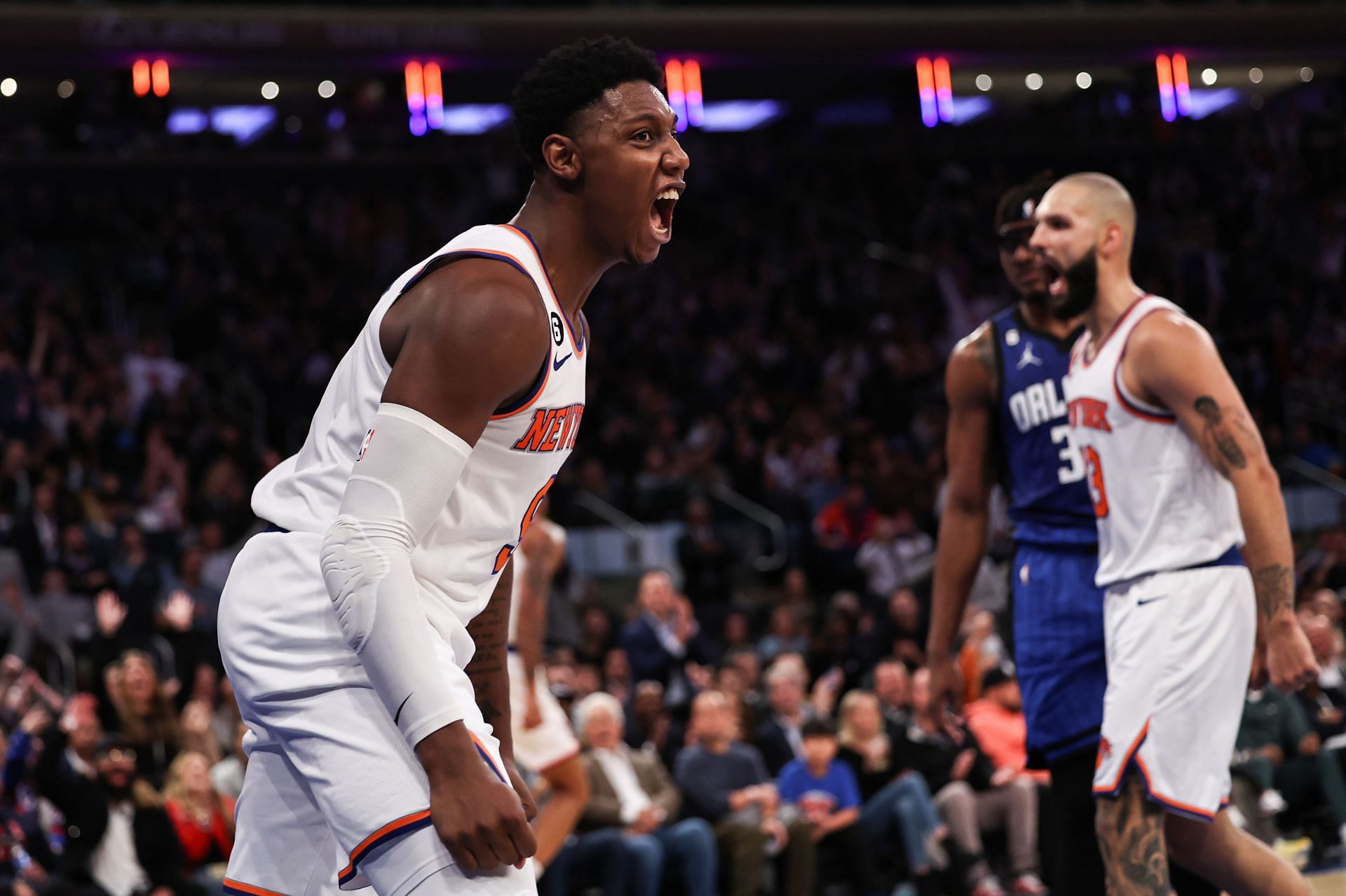 RJ Barrett celebrates a play