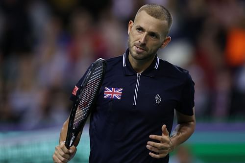 Dan Evans pictured representing Great Britain in the 2022 Davis Cup. 