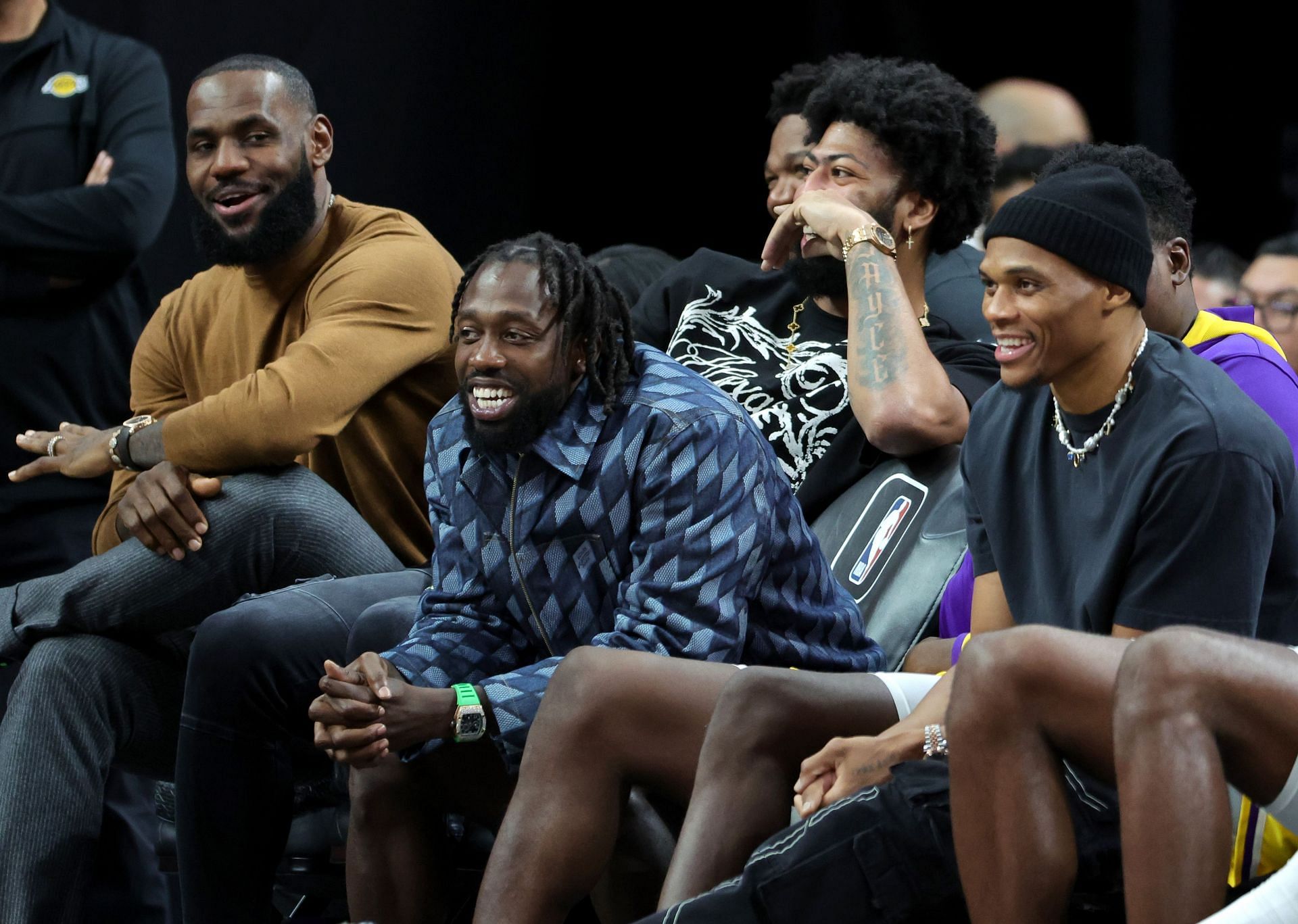 Russell Westbrook looks on from the LA Lakers bench