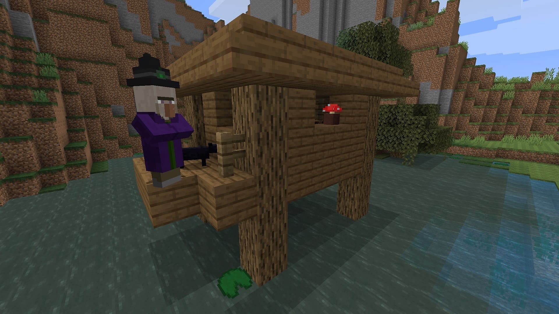 A witch rests on the porch of its hut (Image via Mojang)