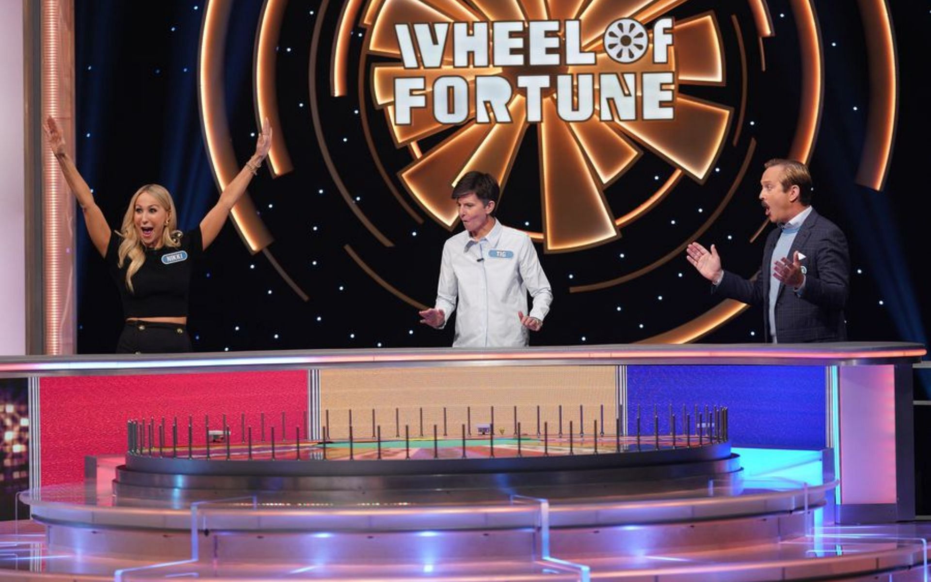 3 celebrities spin the wheel to earn money for a charity organization (Image via Christopher Willard/ ABC) 