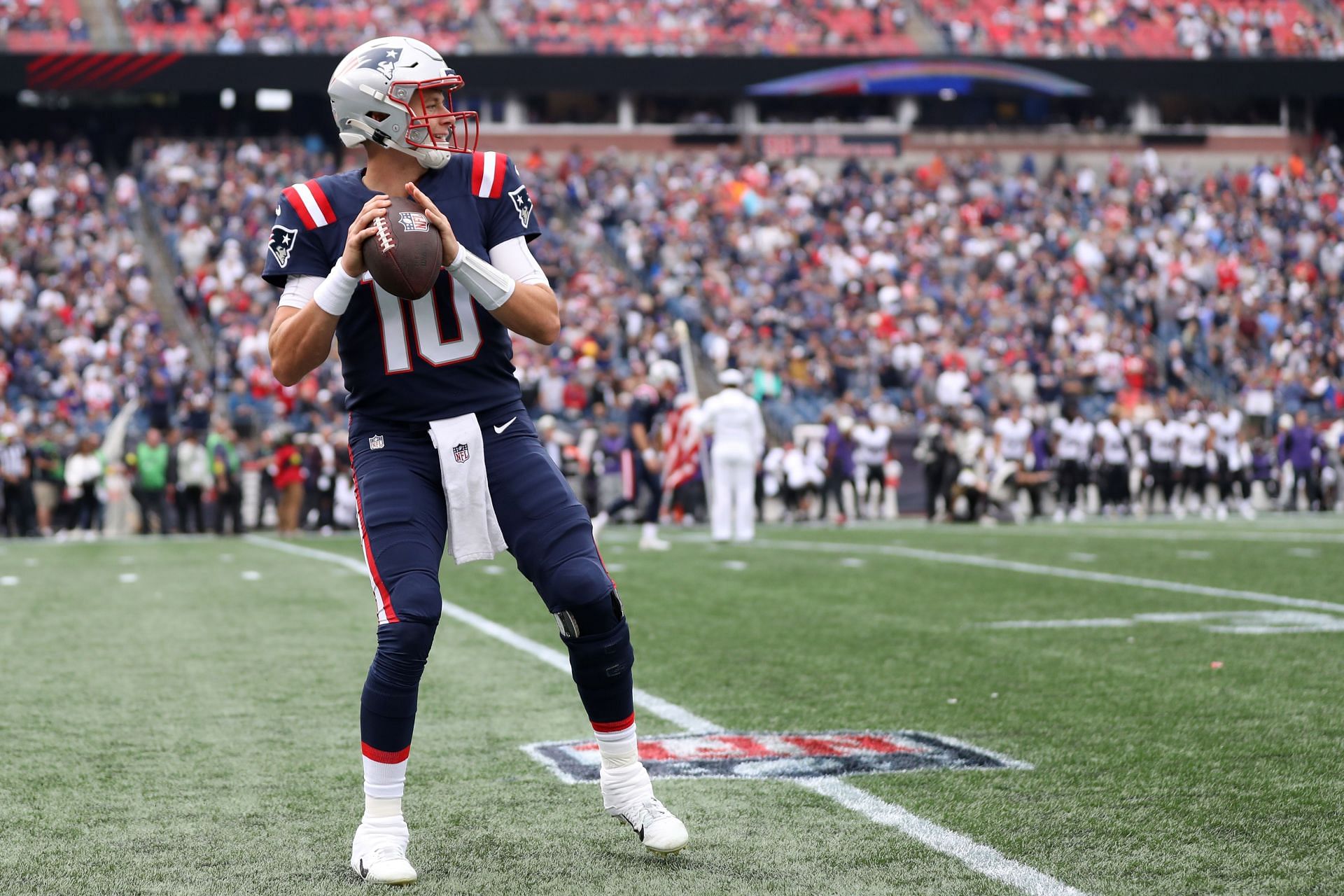 Mac Jones New England Patriots Unsigned Loading to Pass