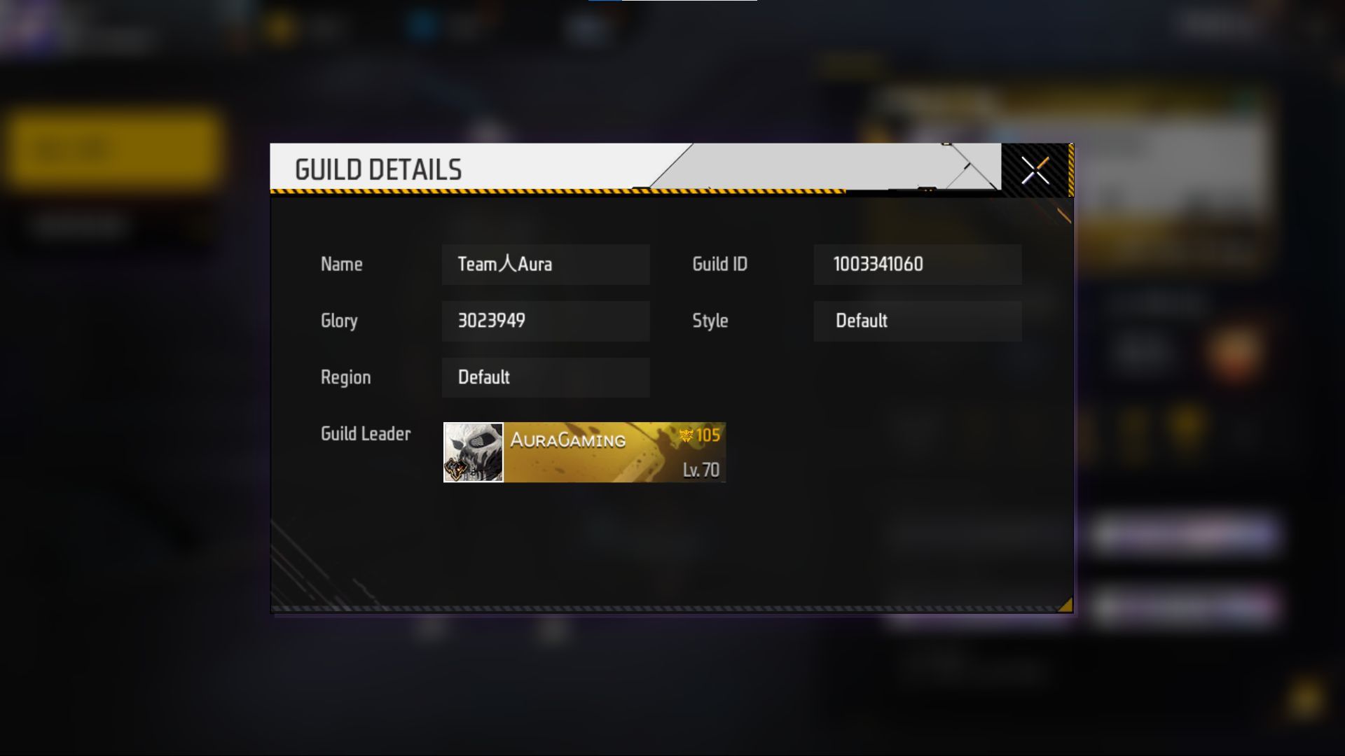 Gaming Aura&#039;s guild details (Image via Garena)