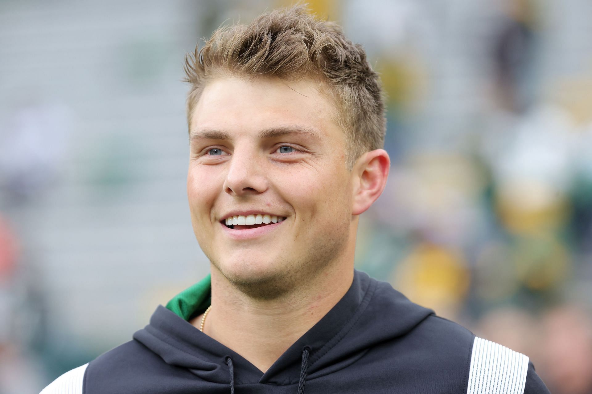 Zach Wilson at the New York Jets v Green Bay Packers game