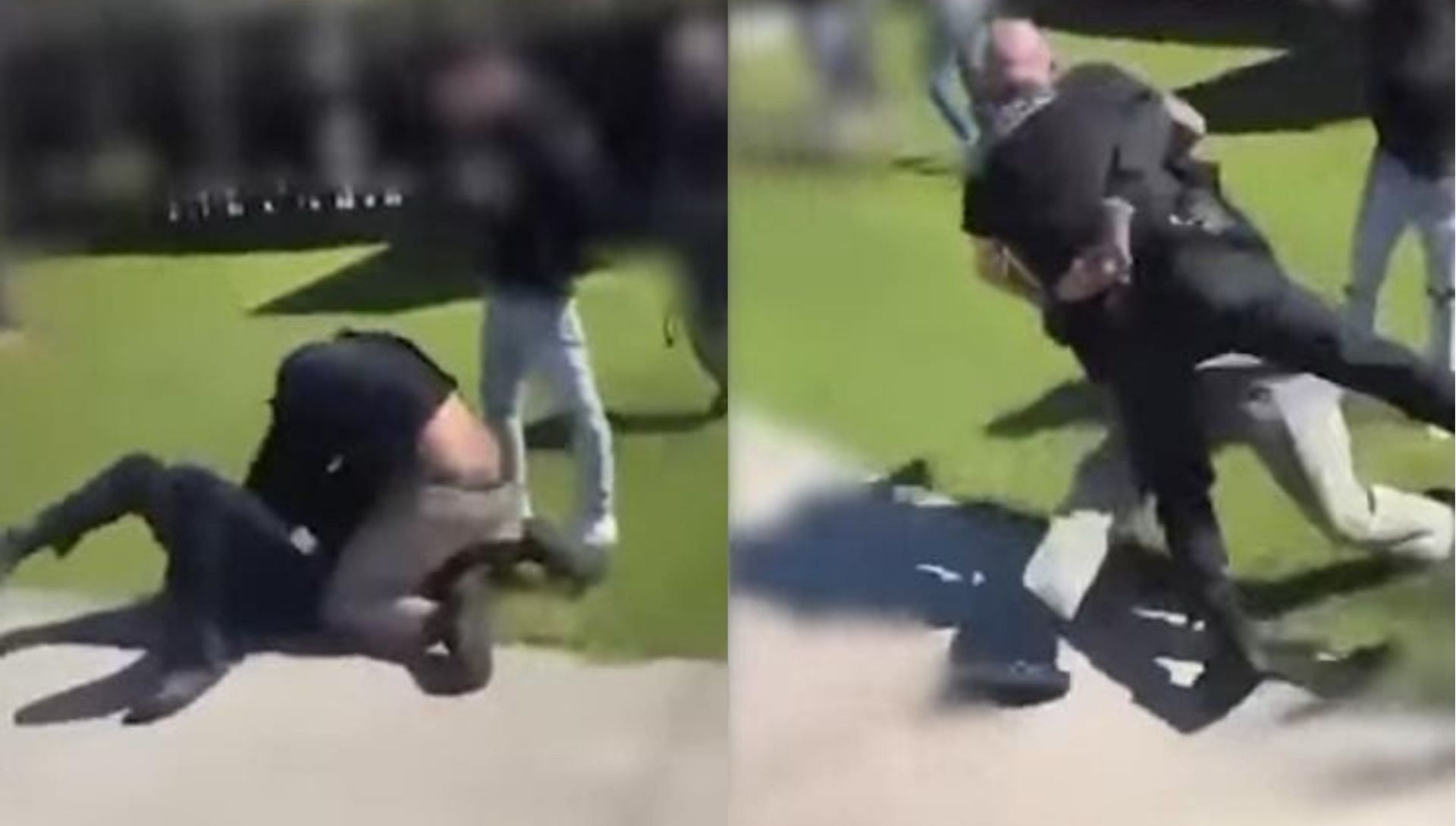 A high school student was arrested for body slamming a police officer to the ground (Images via Twitter)