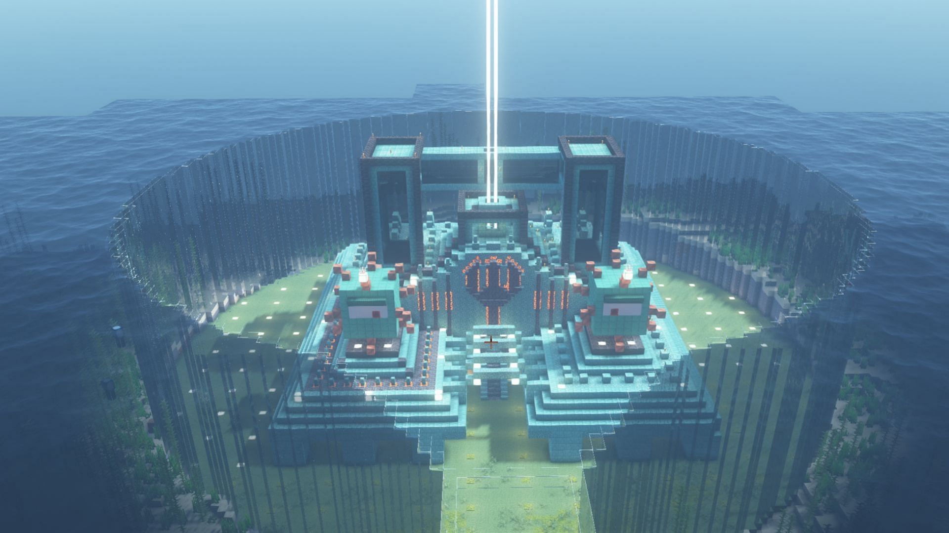 Ocean Monument base is one of the easiest mega structures to create in Minecraft (Image via Reddit / u/Bhalial)
