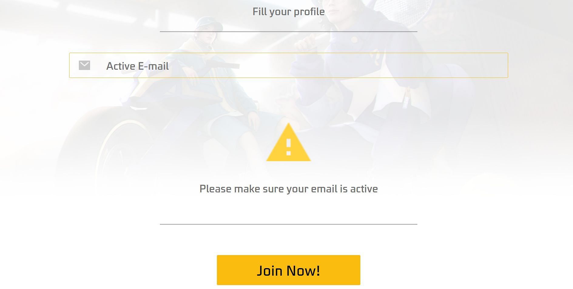 Provide a valid and active email ID and then click the Join Now button (Image via Garena)
