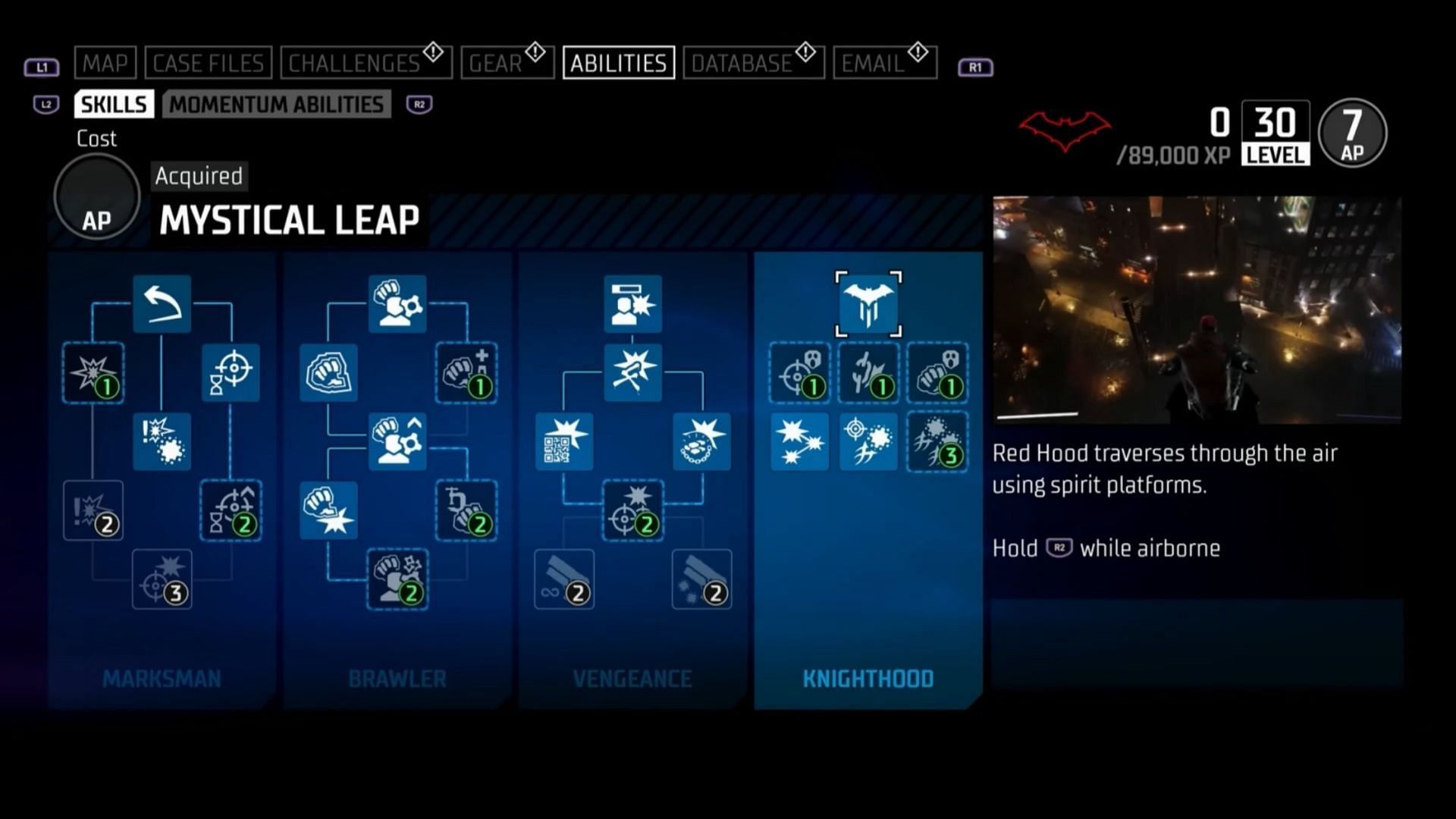 Red Hood&#039;s knighthood skill tree (Image via Youtube - TonyBingGaming)