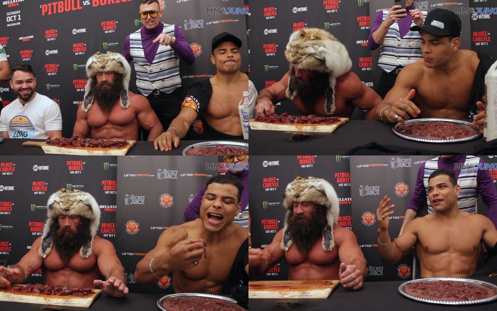 Liver King, Paulo Costa, and Patricky Pitbull compete in liver eating challenge [Images courtesy: MMA Junkie via YouTube]