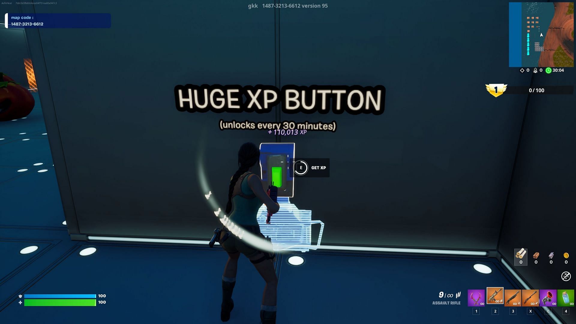 The Huge XP button can be used every 30 minutes (Image via Epic Games)