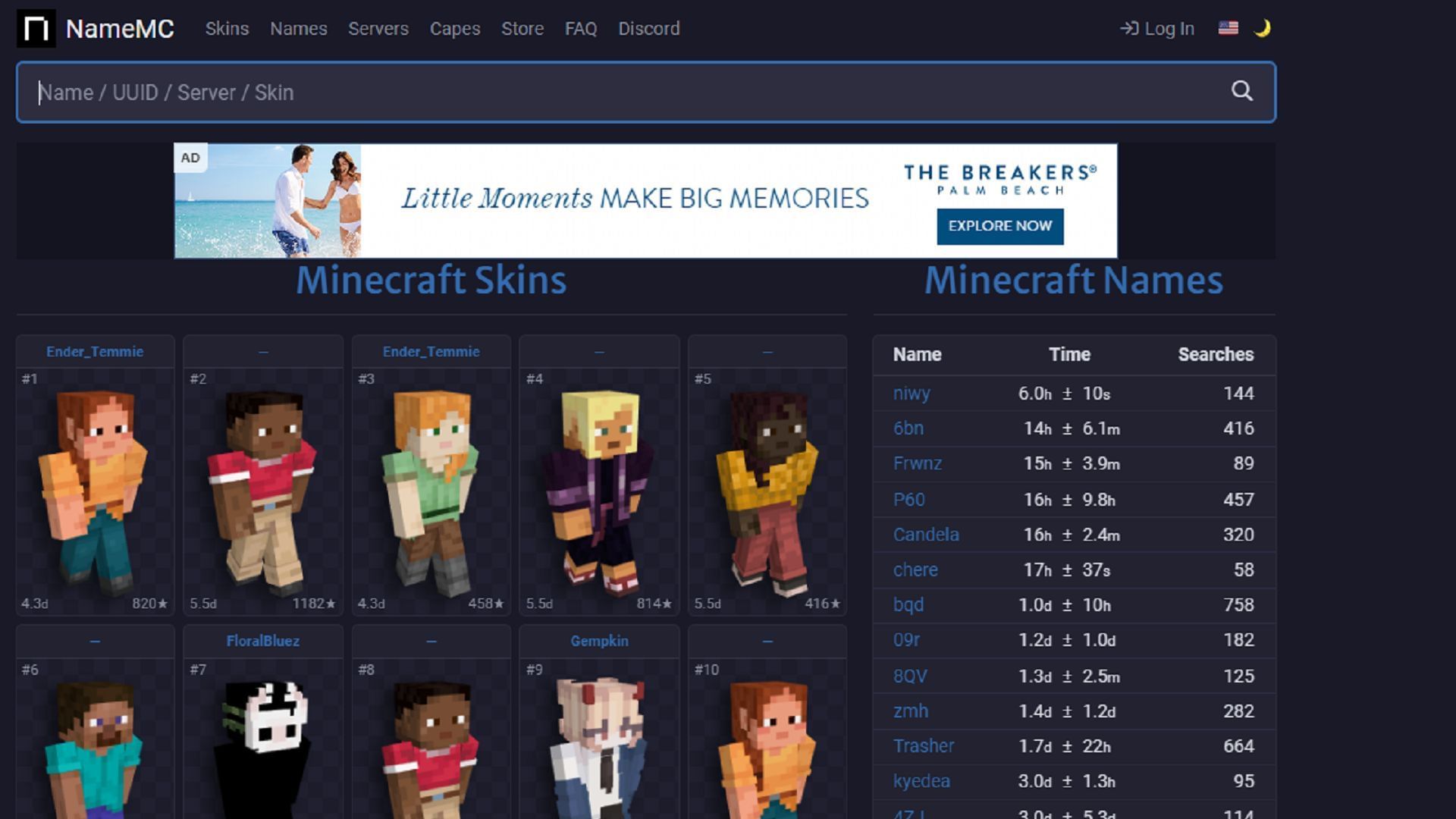 NameMC can help Minecraft players look up old usernames (Image via NameMC)