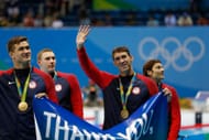 Michael Phelps after his final swim at the Men's 4⨉100-meter medley relay