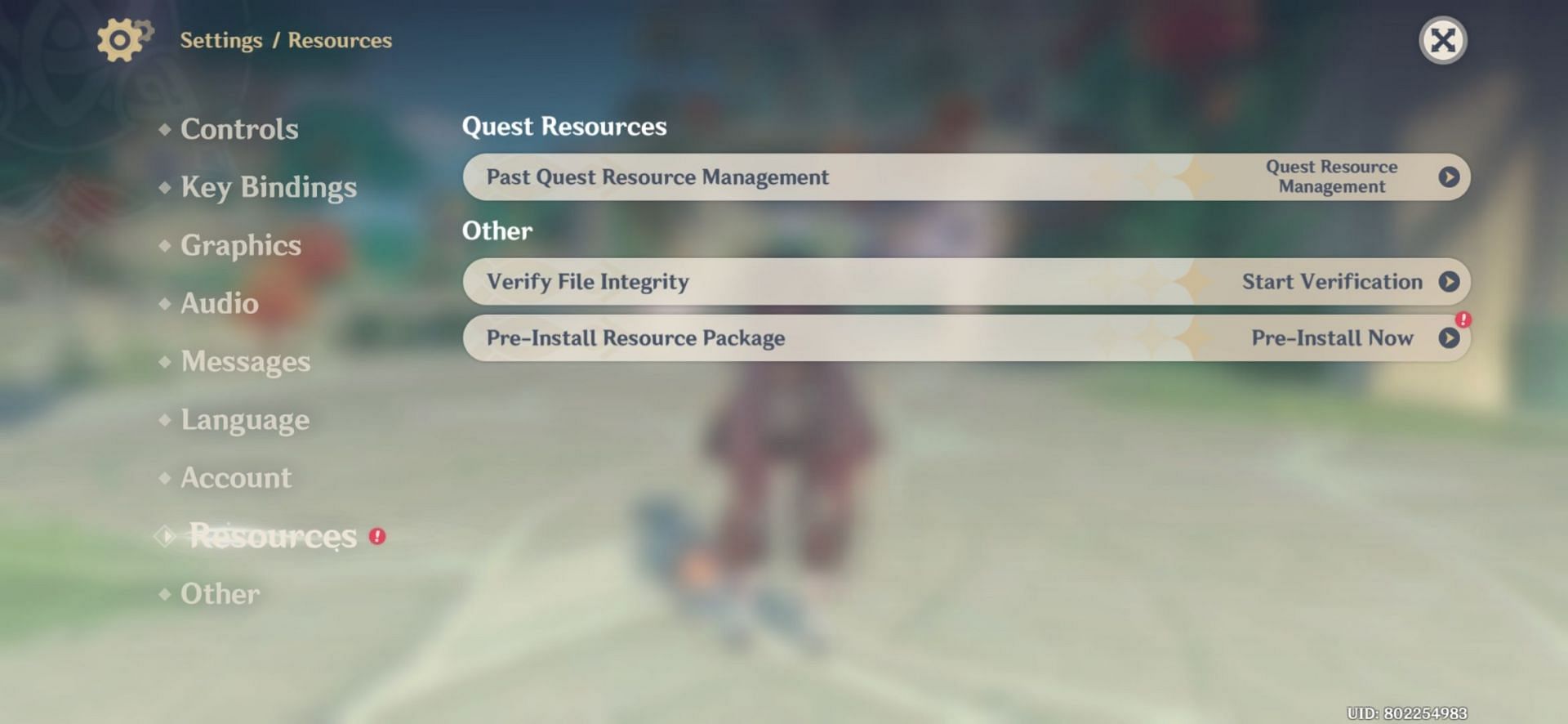 Pre-Install Resource Package from Setting (Image via HoYoverse)