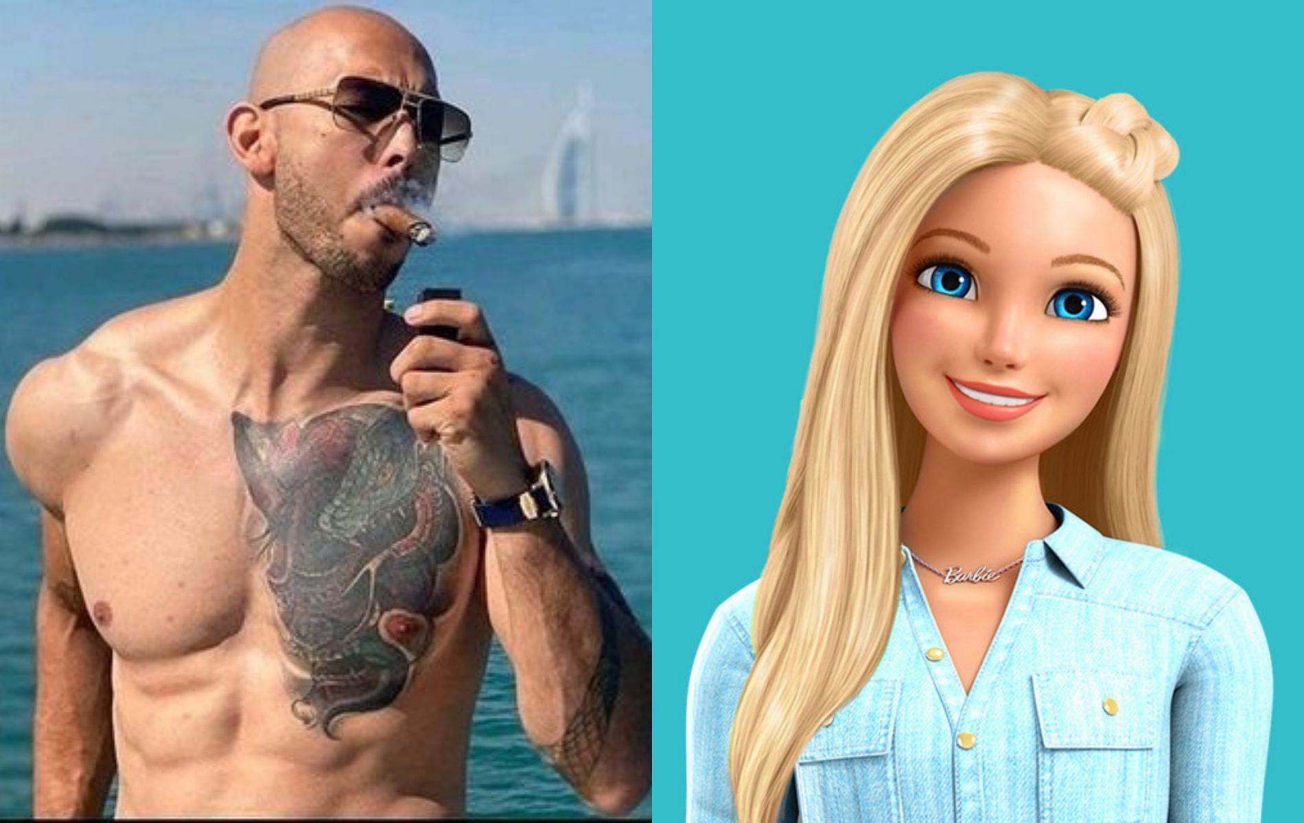 Andrew Tate (left) and Barbie (right)