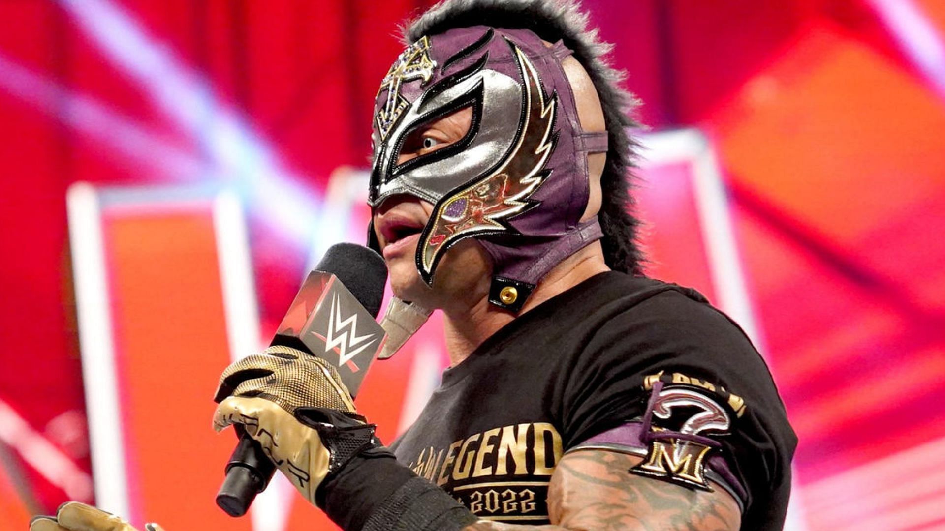 WWE Superstar Rey Mysterio delivering a promo on RAW
