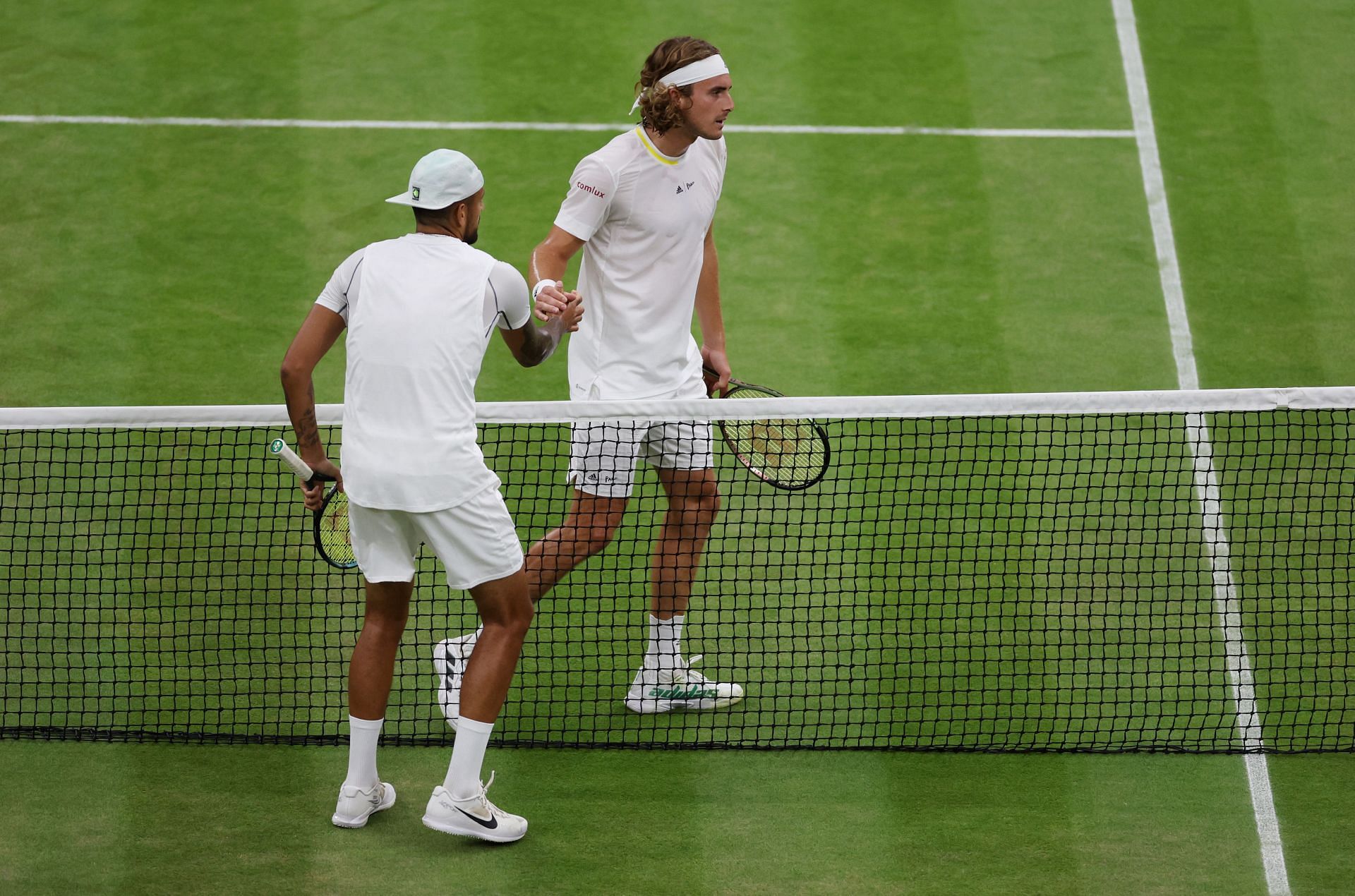 Nick Kyrgios and Stefanos Tsitsipas pictured at the 2022 Wimbledon Championships.