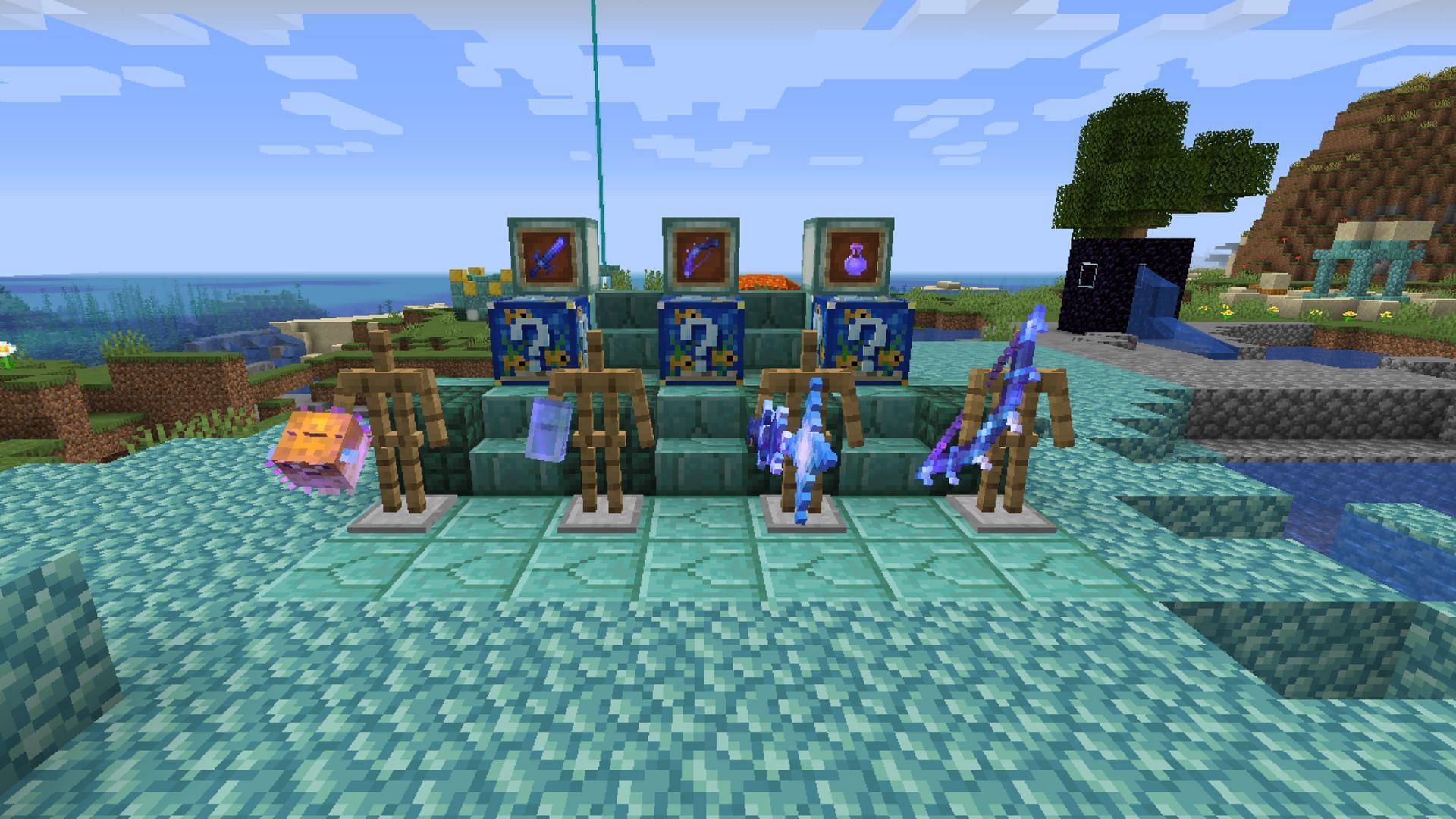 Fish Lucky Block gives players new water items and gear in Minecraft (Image via CurseForge)