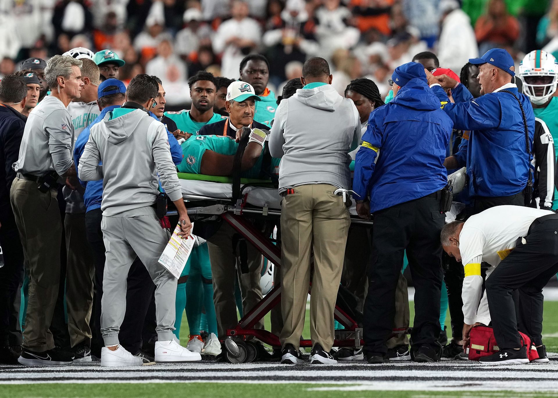 The quarterback had to be stretchered off