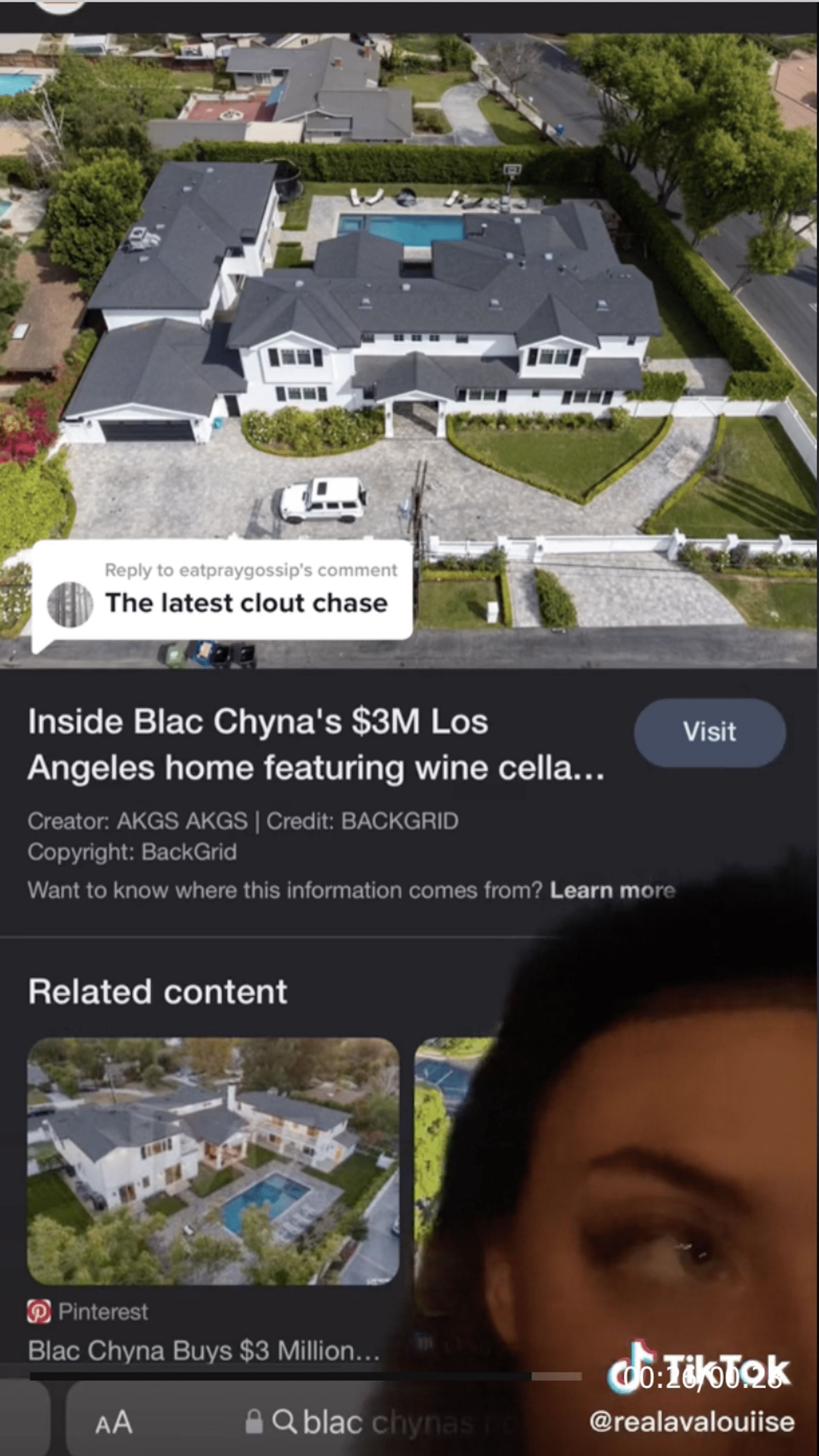 Louise shared images of Chyna&#039;s house and her pinned location for social media users to compare. (Image via TikTok)