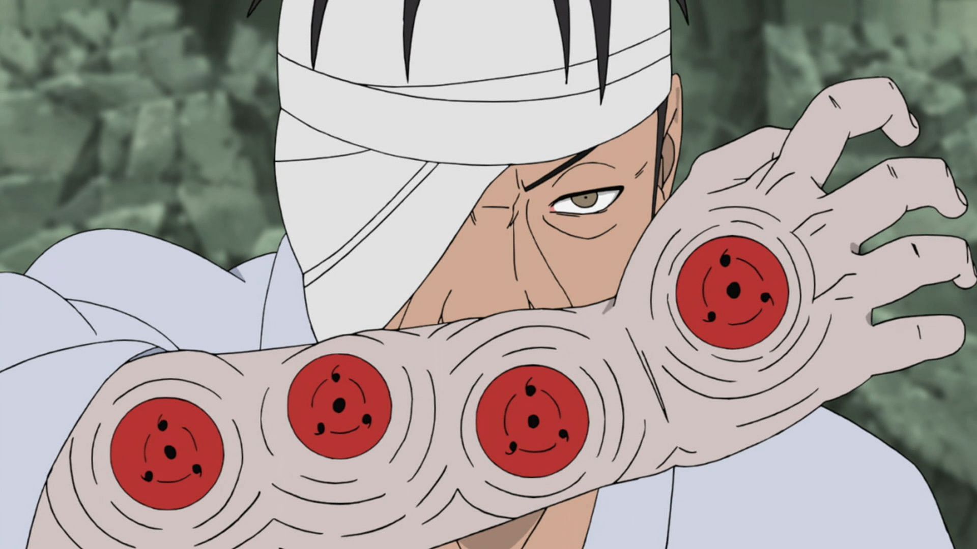 Danzo&#039;s multiple Sharingan (Image via Masashi Kishimoto/Studio Pierrot)